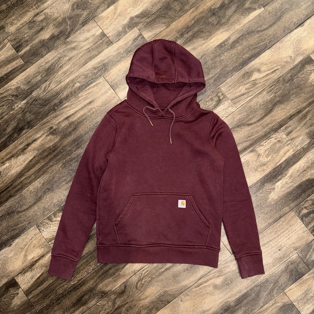 Carhartt Fleece Pullover Hoodie Workwear Women's Size XS Relaxed Fit Burgundy